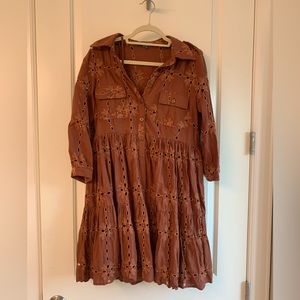 Anthropologie Eva Franco brown eyelet dress